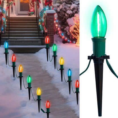 30.75FT C9 Christmas Pathway Lights, 24 LED Jumbo Bulbs Stake Lights