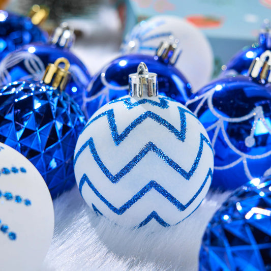 30Pcs 2.3in Designed Christmas Blue and White Ball Ornaments