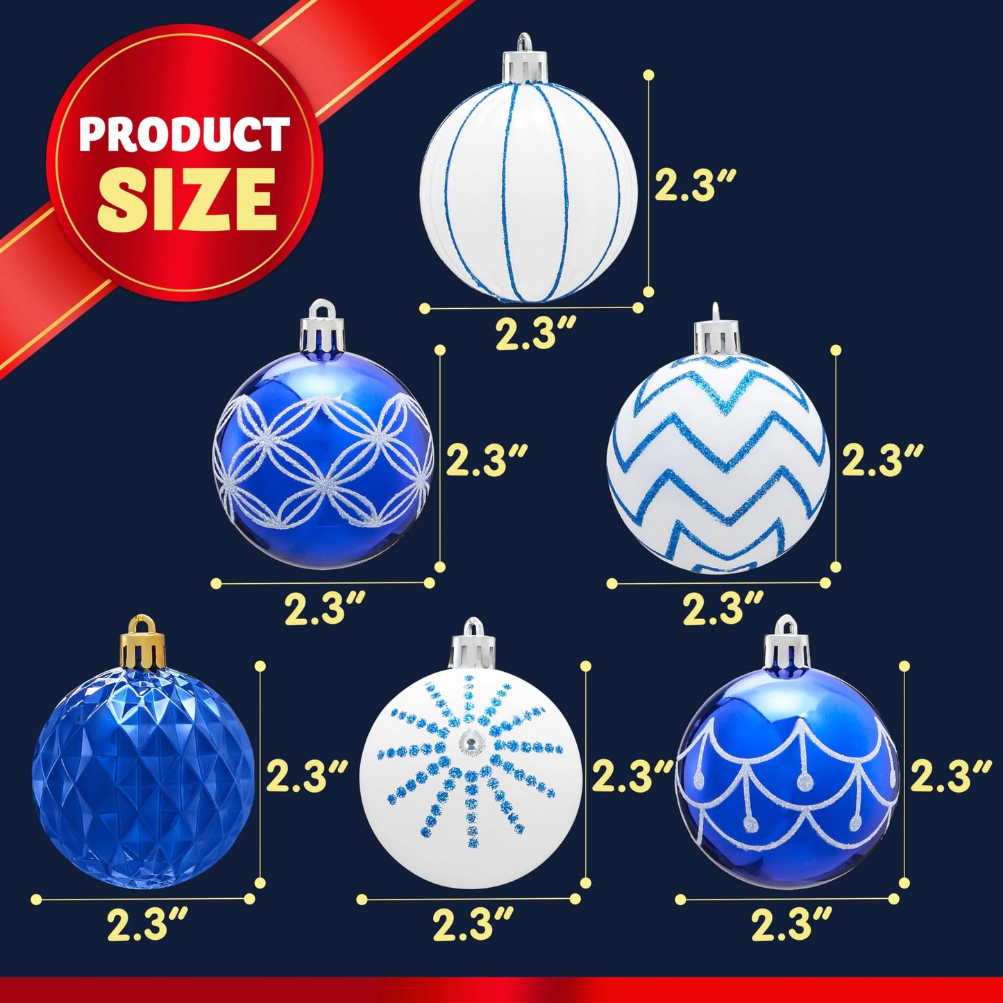 30Pcs 2.3in Designed Christmas Blue and White Ball Ornaments