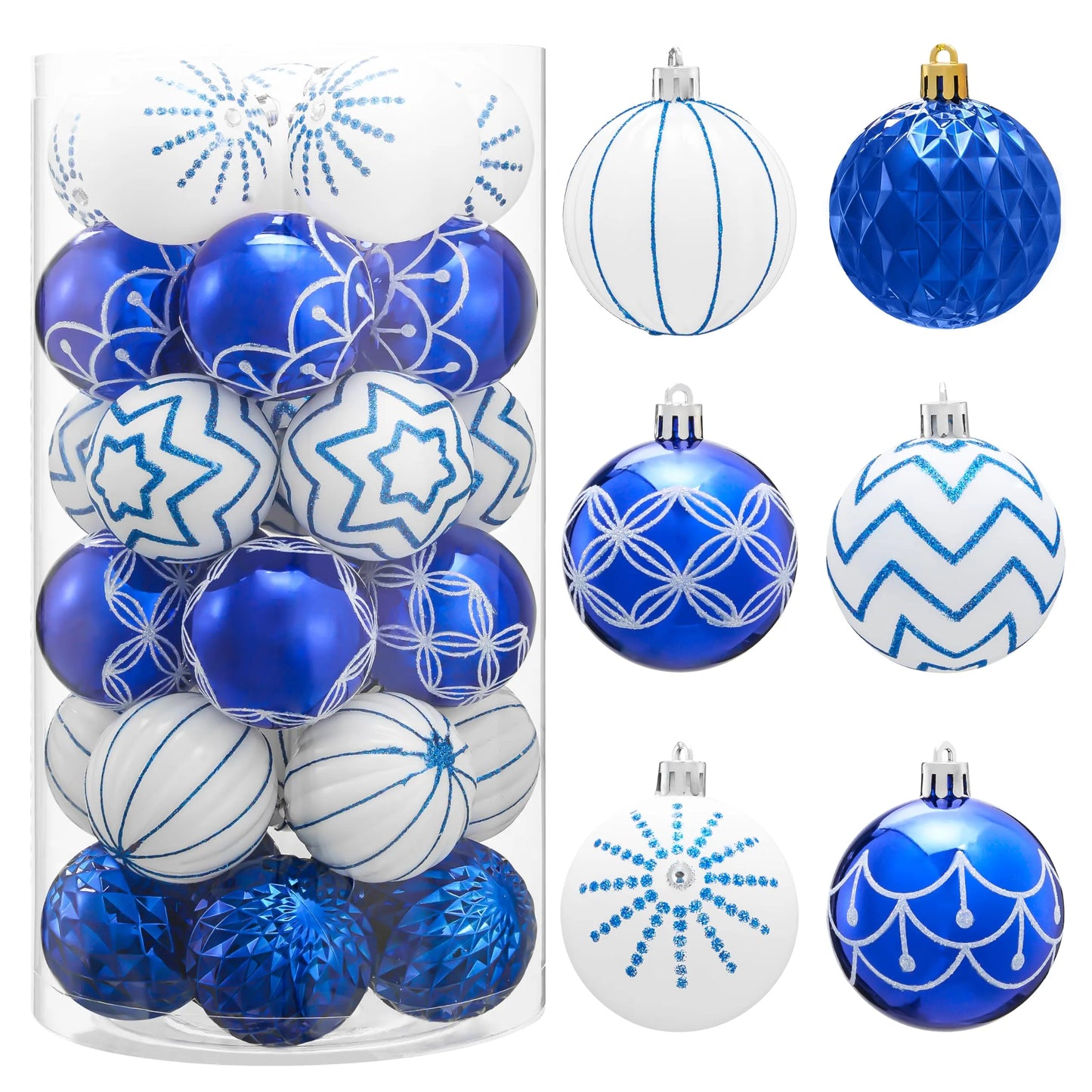 30Pcs 2.3in Designed Christmas Blue and White Ball Ornaments