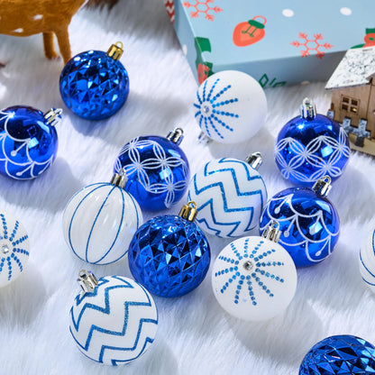 30Pcs 2.3in Designed Christmas Blue and White Ball Ornaments