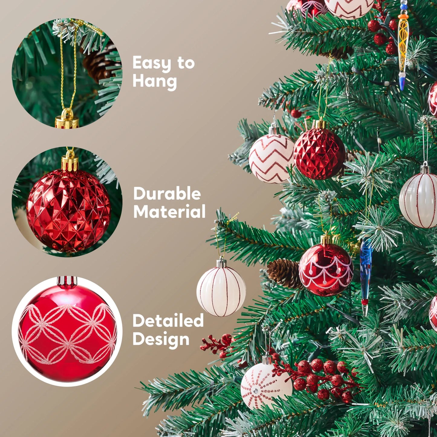 30Pcs 2.3in Designed Christmas Red and White Ball Ornaments