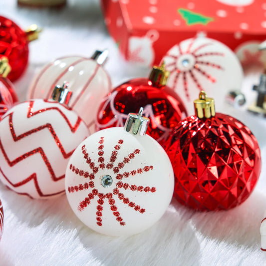 30Pcs 2.3in Designed Christmas Red and White Ball Ornaments