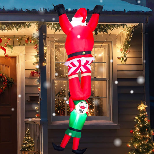 8ft Santa Descending with Elf Christmas Inflatable Delight