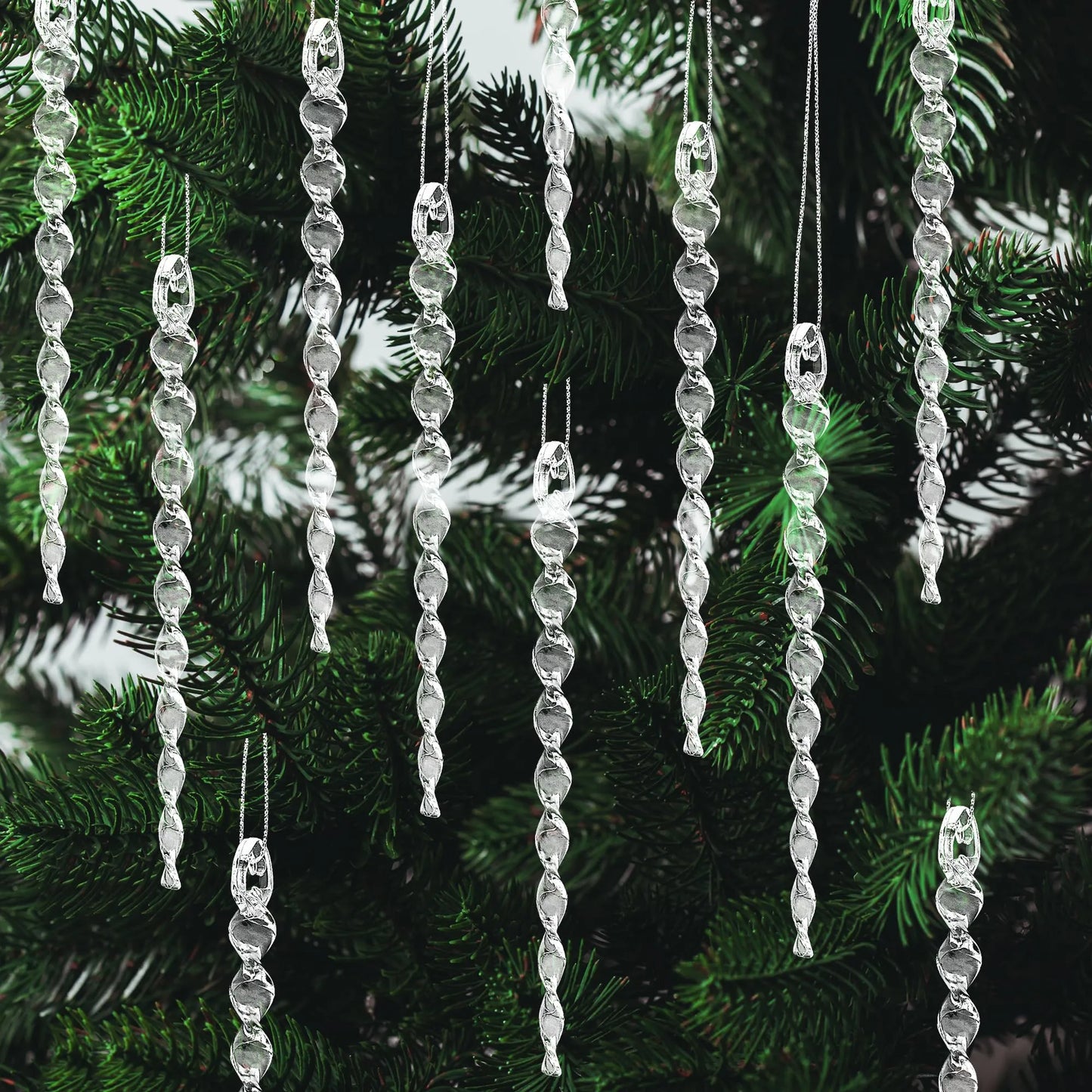 32 Pcs 5.3隆卤 Clear Plastic Twisted Icicle Ornament