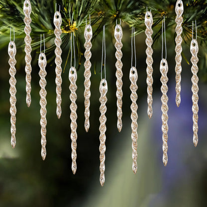 32Pcs 5.3in Glitter Plastic Twisted Sparkling Icicle Hanging Ornament