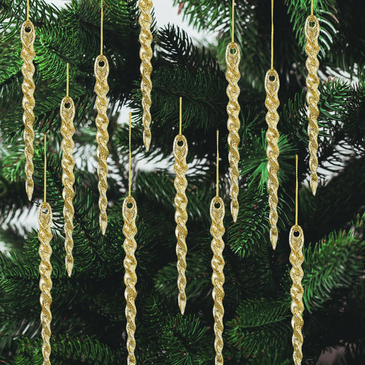 32 Pcs Glitter Plastic Twisted Icicle Ornament 5.3” Sparkling Icicles