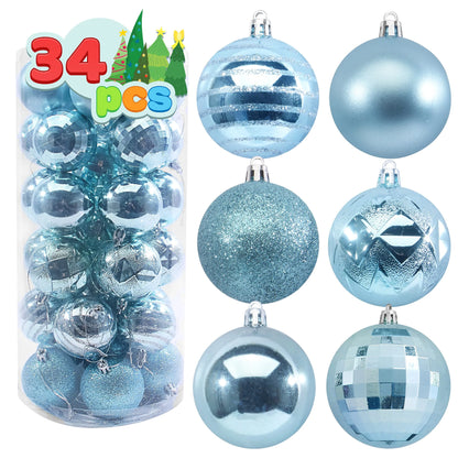 60mm/2.36in Pink Christmas Ball Ornaments Set 34 Pcs