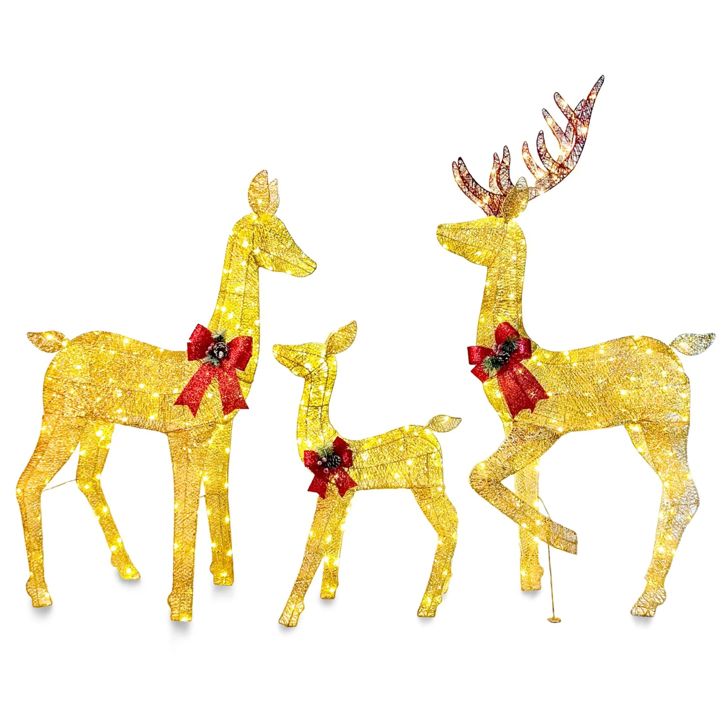 3 Packs 360 LED Lighted Rattan Reindeers Christmas Yard Lights Decoration