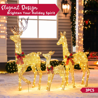 3 Packs 360 LED Lighted Rattan Reindeers Christmas Yard Lights Decoration