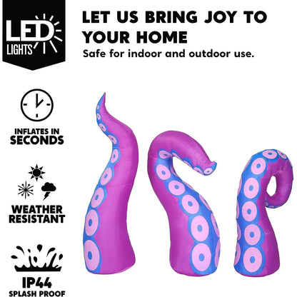3Pcs LED Octopus Tentacle Halloween Inflatable Window Breaker, 4.5ft, 5ft, 6ft
