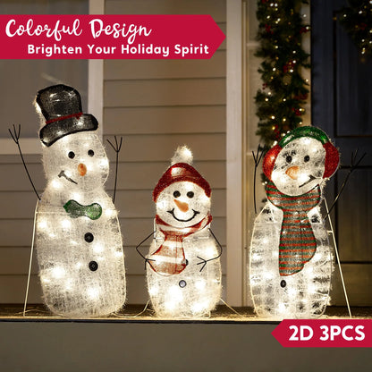 3 Pcs 2D Christmas Snowman Family Yard Light Decorations