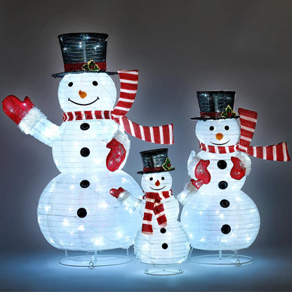 3Pcs 3D Christmas Collapsible Snowman with 270 Pre-Lit LED Cool White Lights