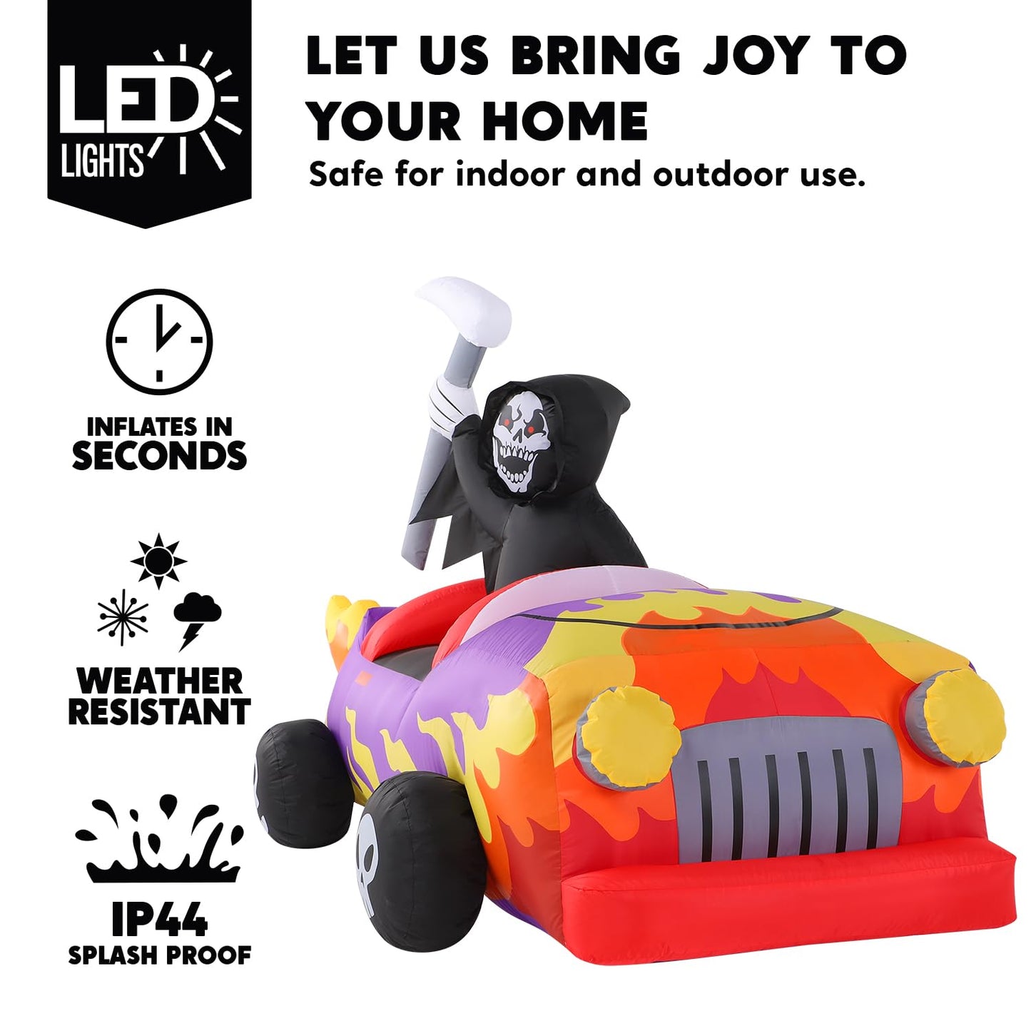 8ft Long Halloween Inflatable Grim Reaper Driving Car