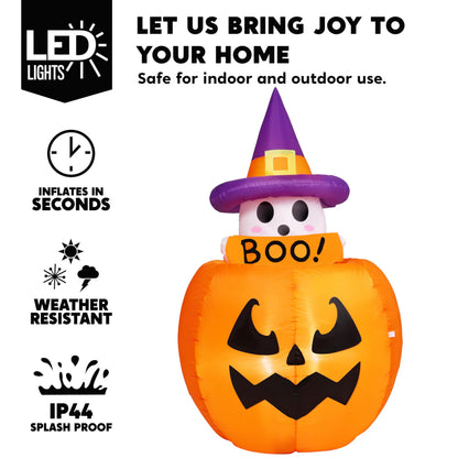 5ft Halloween Inflatable Ghost on Pumpkin with LEDs