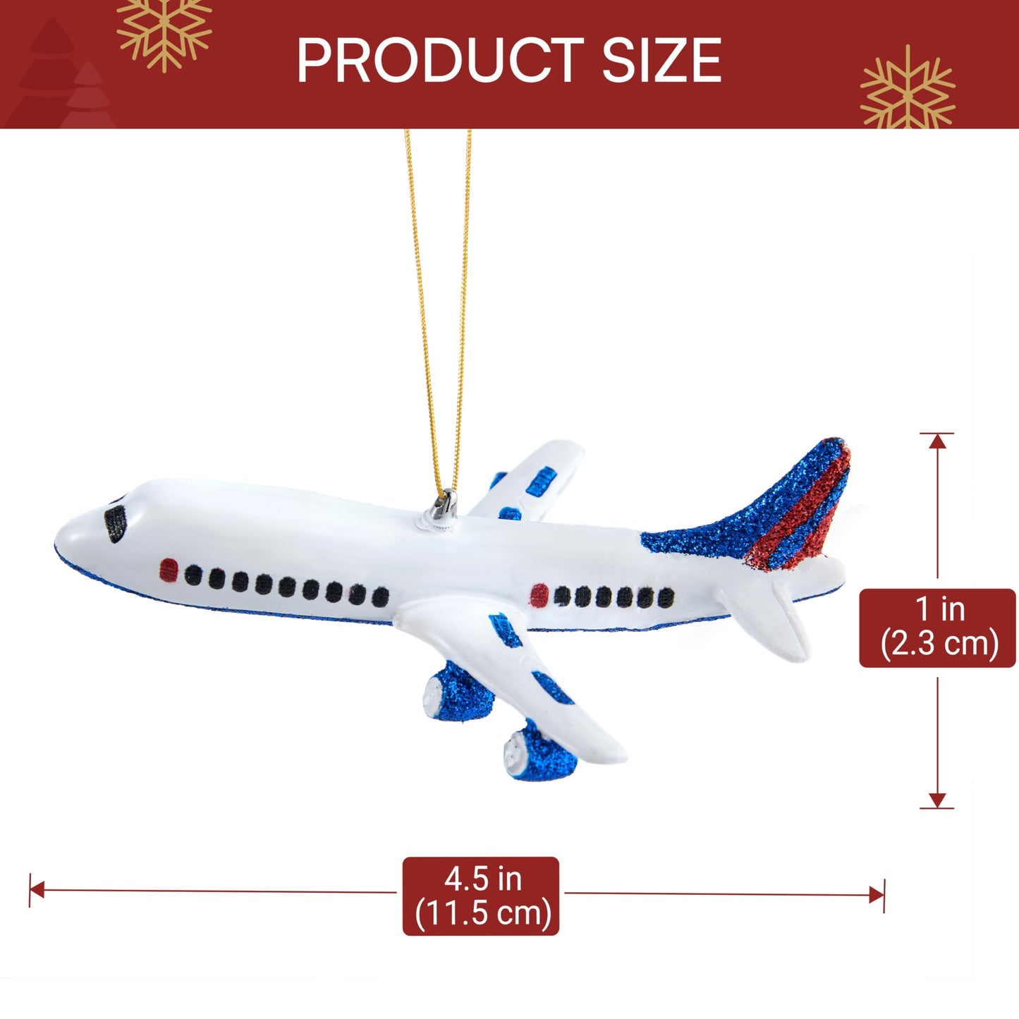 Mini Christmas Airplane Glass Ornament