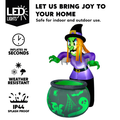 6 Ft Halloween Inflatable Witch and Cauldron Decoration