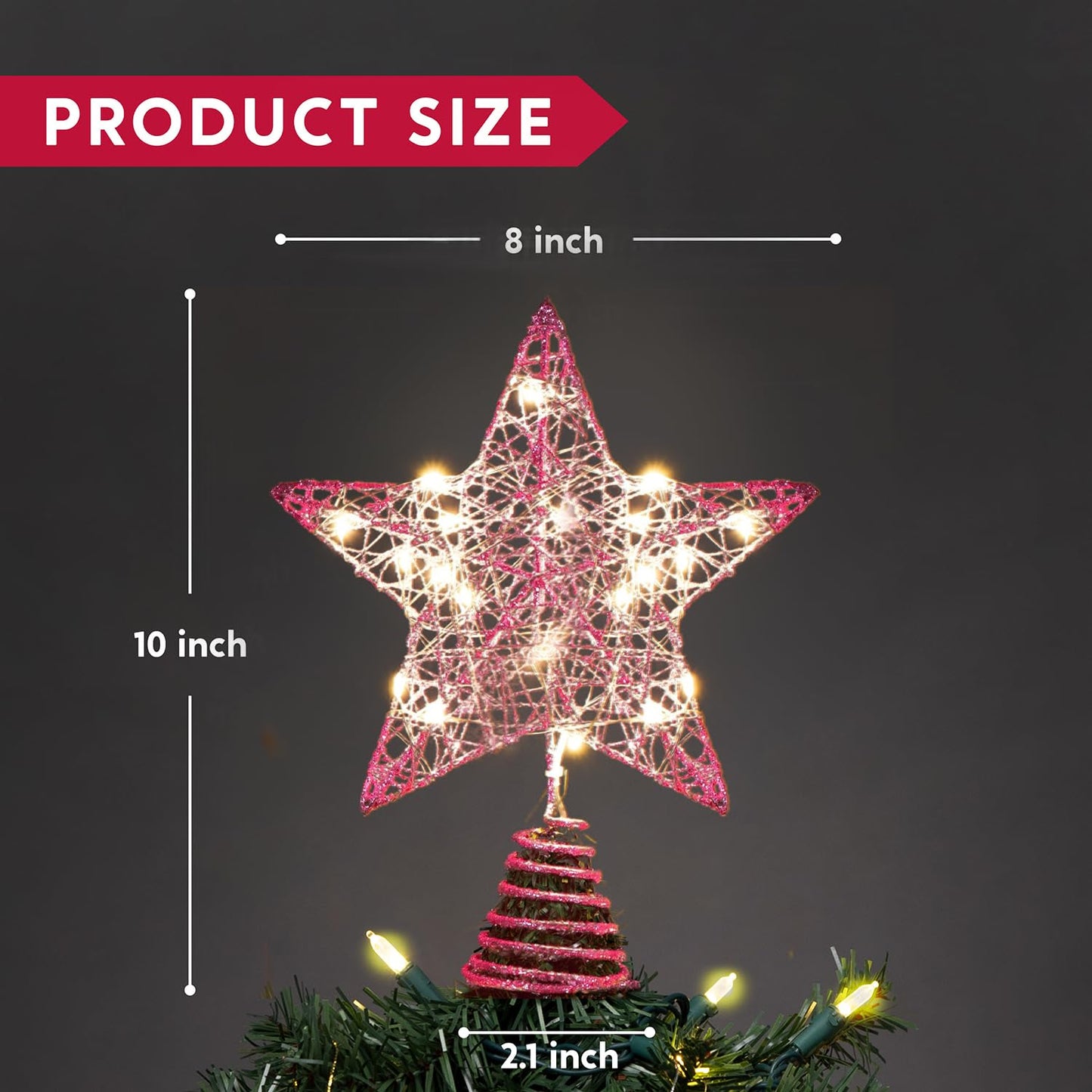 8 inch Christmas Glitter Pink Star Tree Toppers