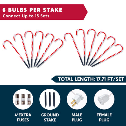 12 Pcs Christmas Candy Cane Pathway Markers Lights