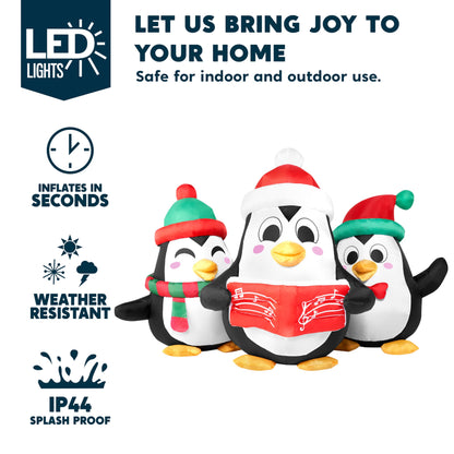 6 FT Long Christmas Inflatable Penguins Choir with Build-in LEDs