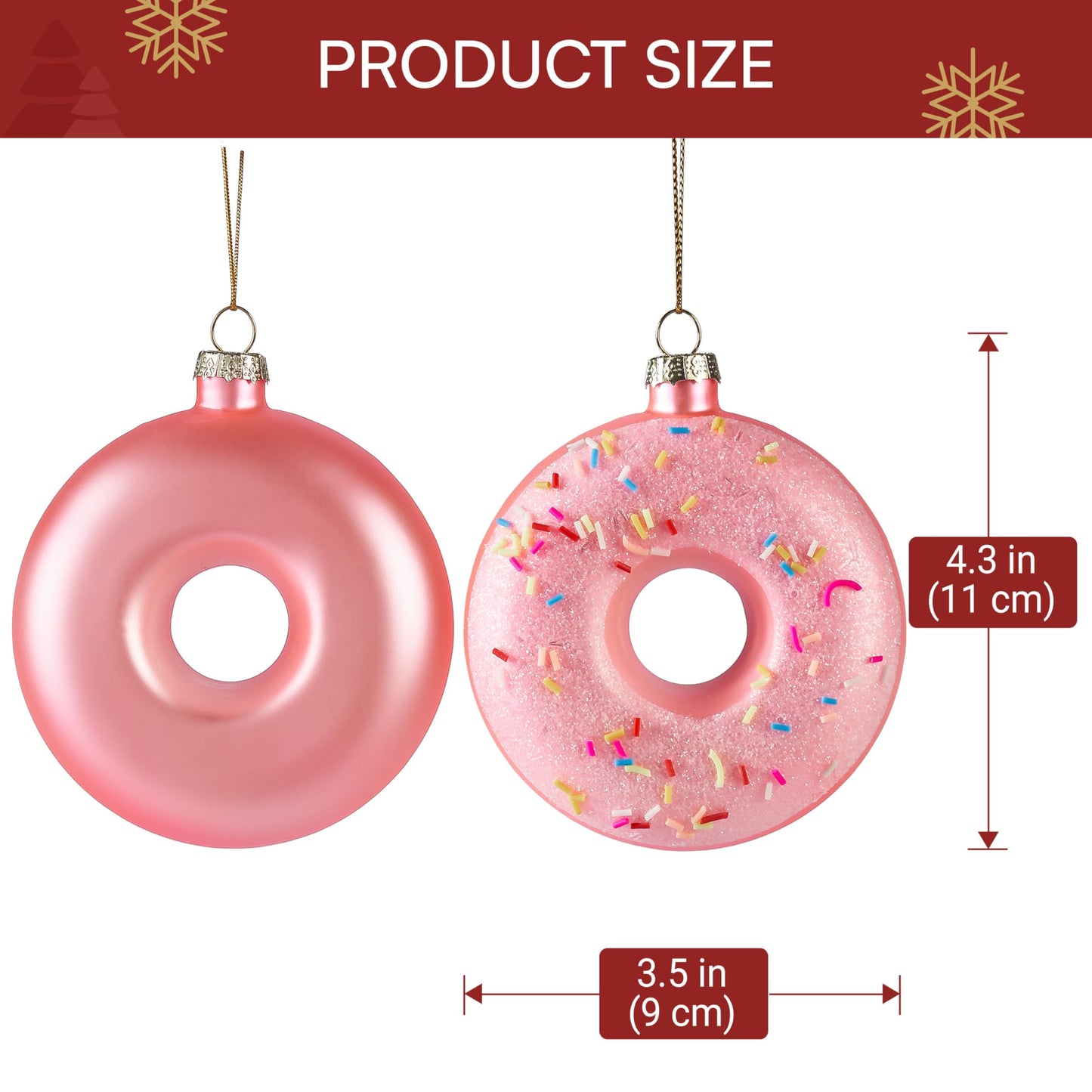 Pink Donut Food Mini Christmas Ornaments