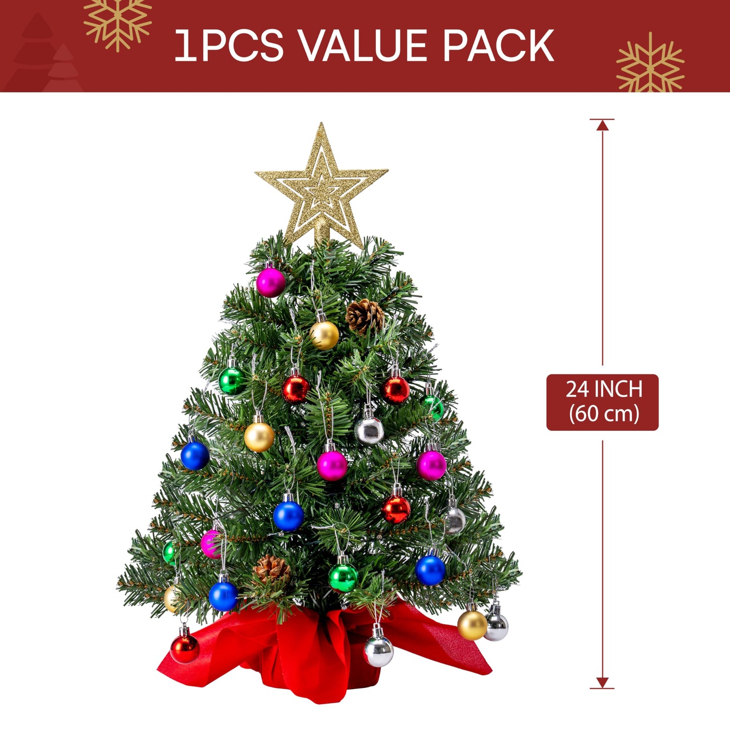 24"/2FT Prelit Tabletop Christmas Tree with Warm Lights