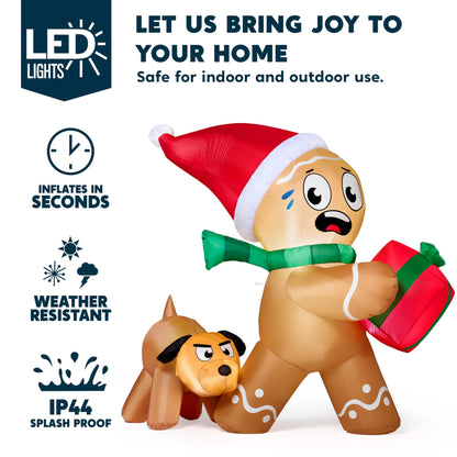 5FT Tall Christmas Inflatables Gingerbread Man & Dog Outdoor Decoration