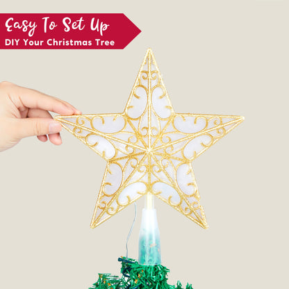 10.5 inch Lighted PVC Glitter Swirl Star Christmas Tree Topper