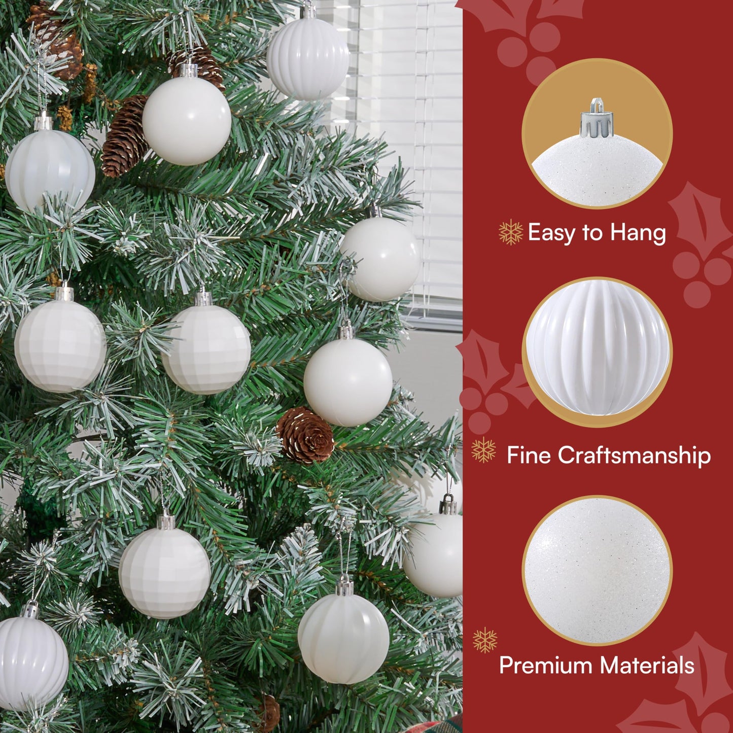 24 Pcs 2.36" White Christmas Balls Ornaments Set