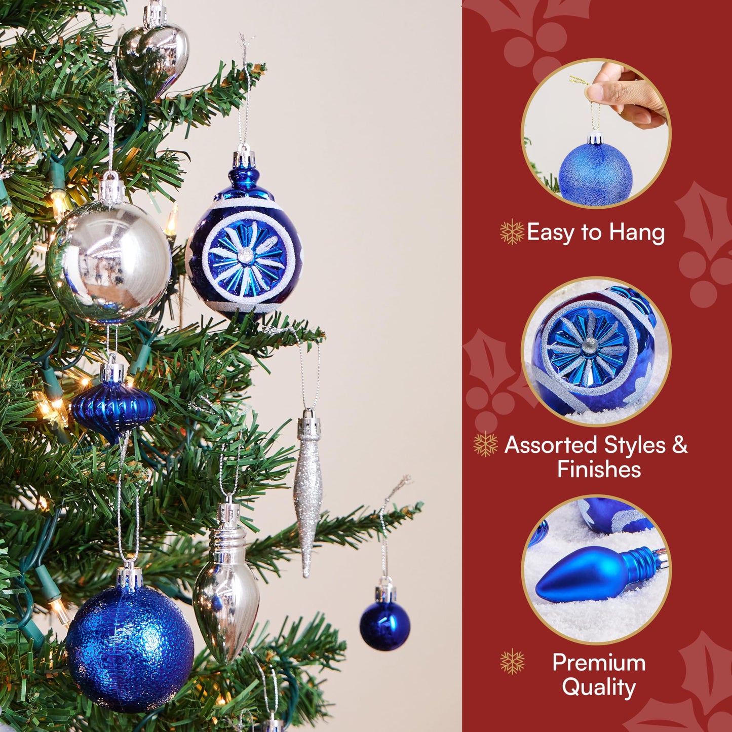 70Pcs Assorted Christmas Blue Ornaments