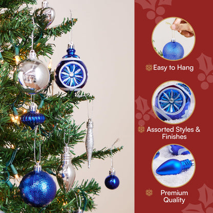 70Pcs Assorted Christmas Blue Ornaments