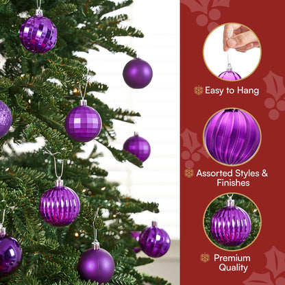 24 Pcs 2.36" Purple Christmas Balls Ornaments Set