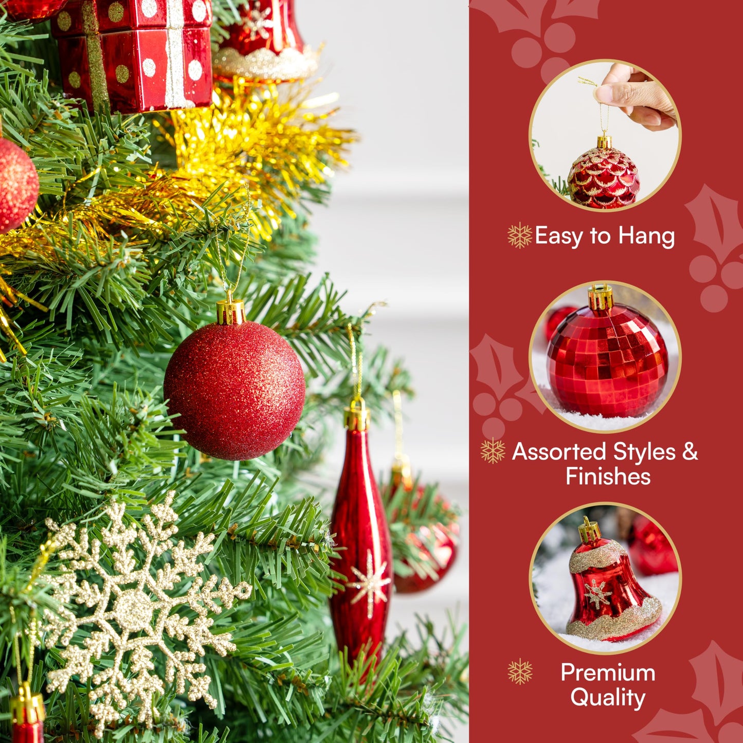 71 Pcs Red & Gold Christmas Ornaments Set