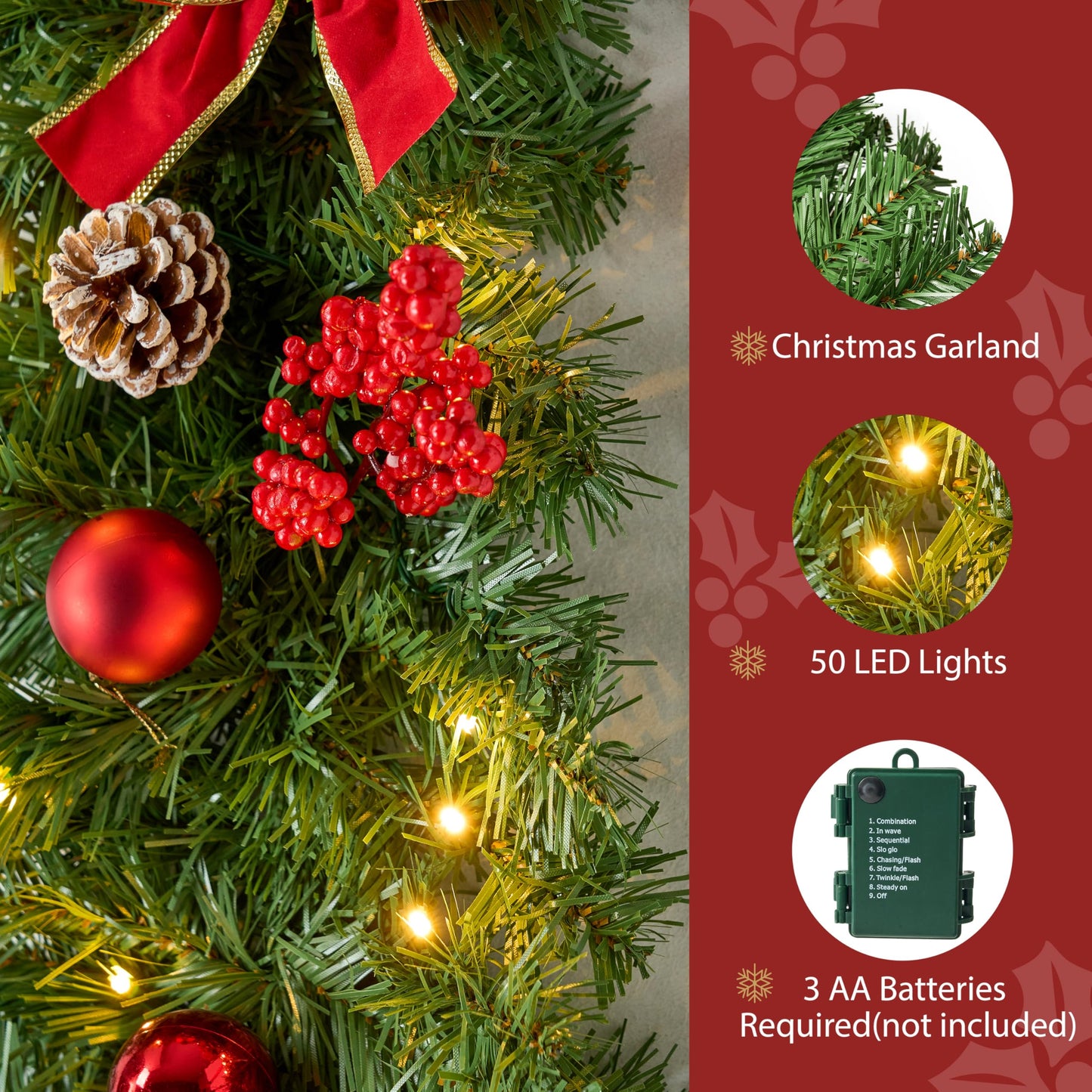 9Ft Christmas Garland Prelit with Lights