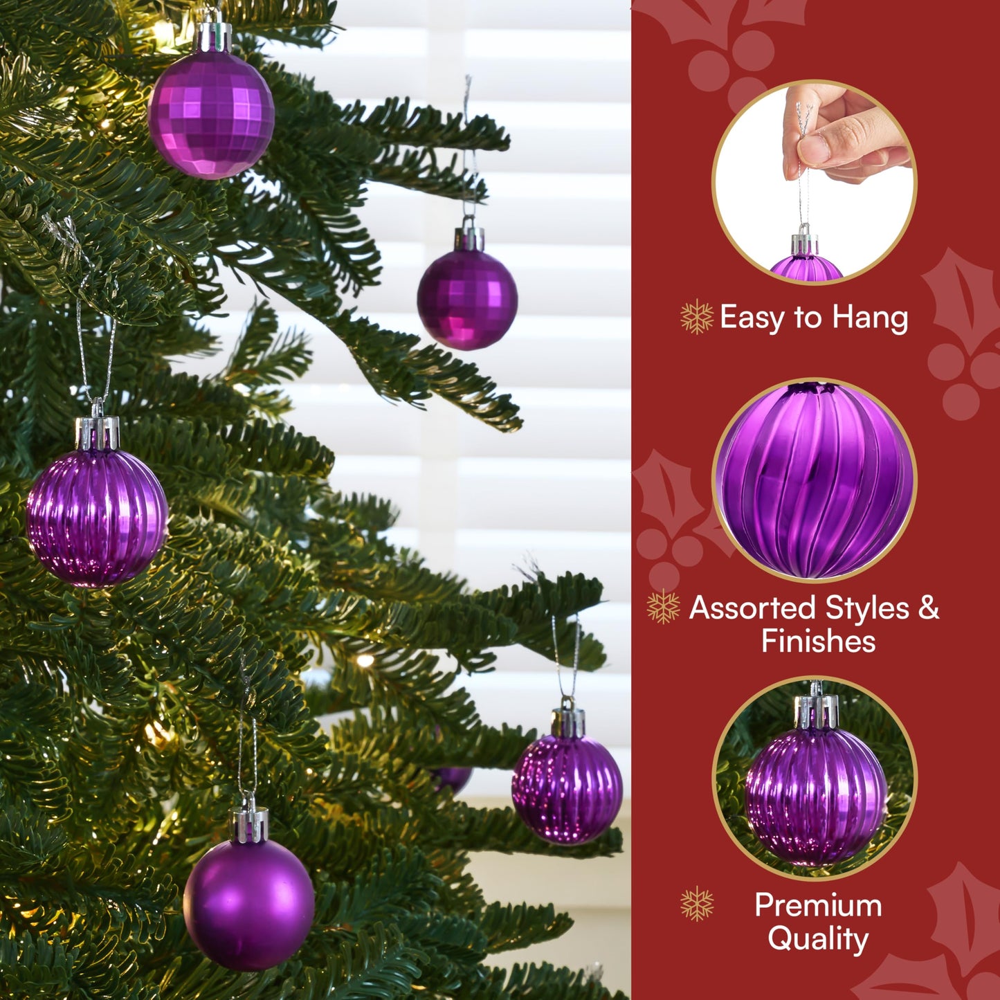 24 Pcs 1.6" Purple Christmas Balls Ornaments Set