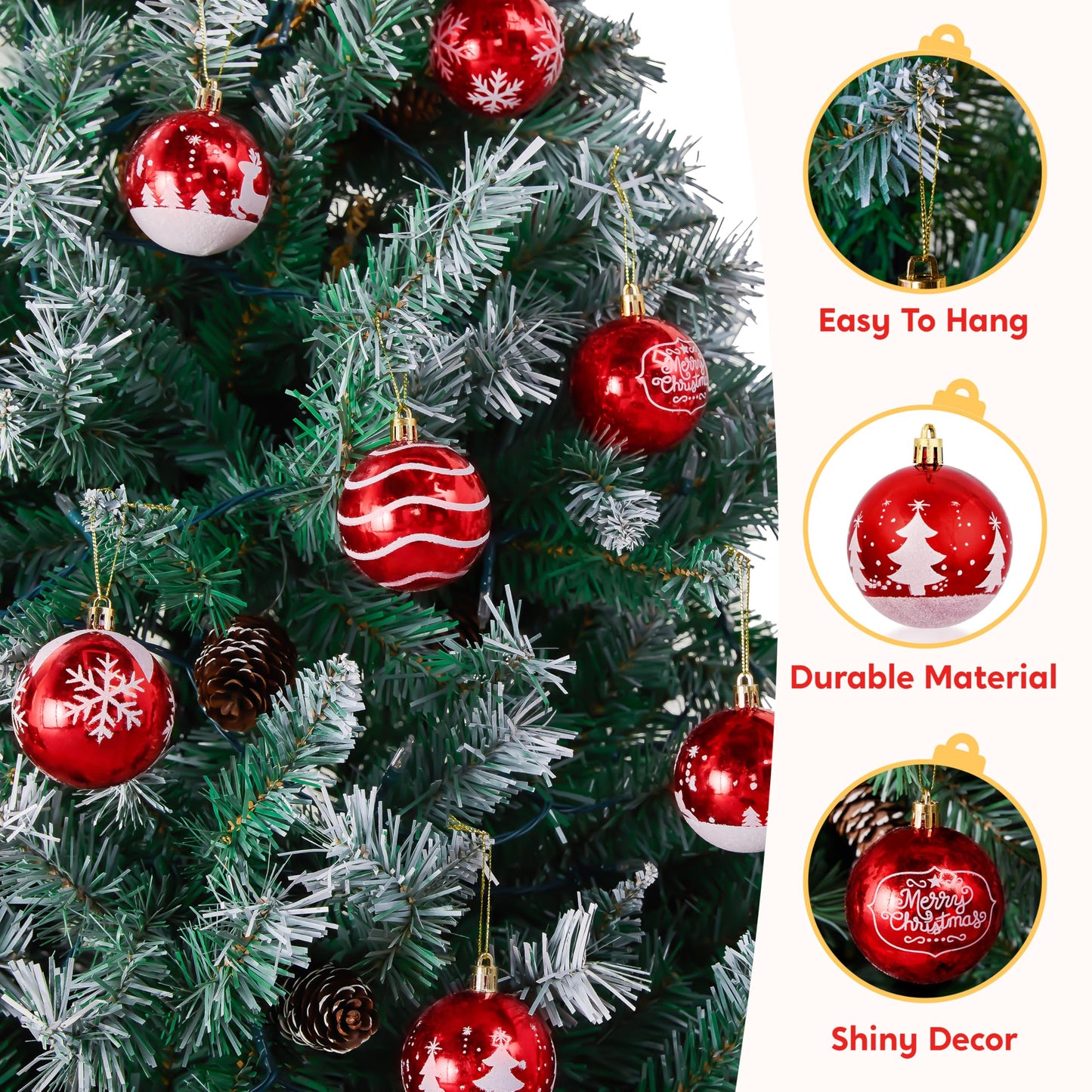 36 Pcs Red & White Christmas Ball Ornaments Set