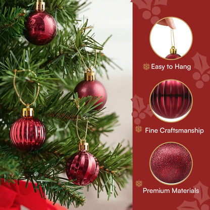 24 Pcs 1.6" Burgundy Red Christmas Balls Ornaments Set
