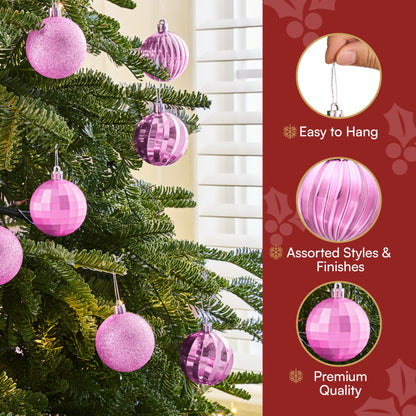 24 Pcs 2.36" Pink Christmas Balls Ornaments Set