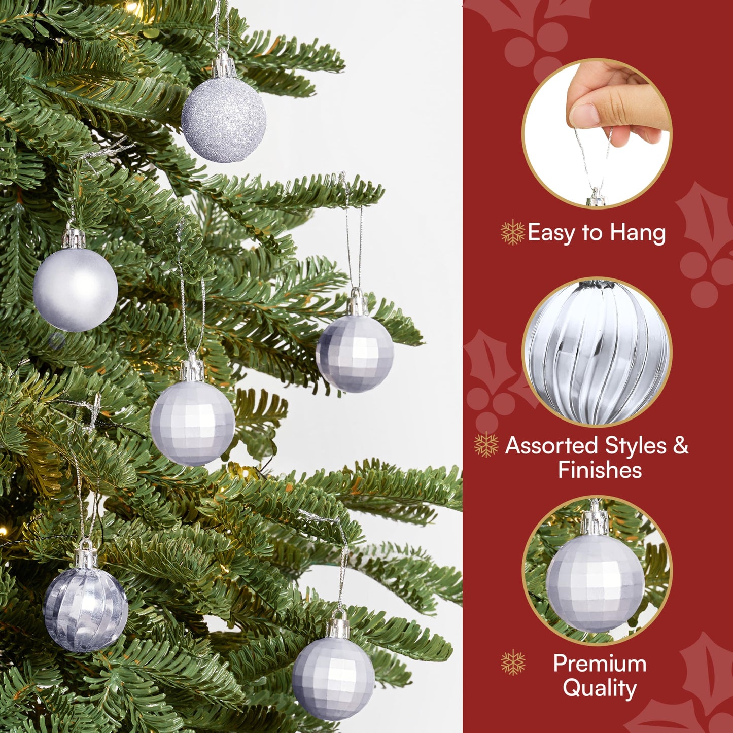 24 Pcs Silver Christmas Balls Ornaments Set