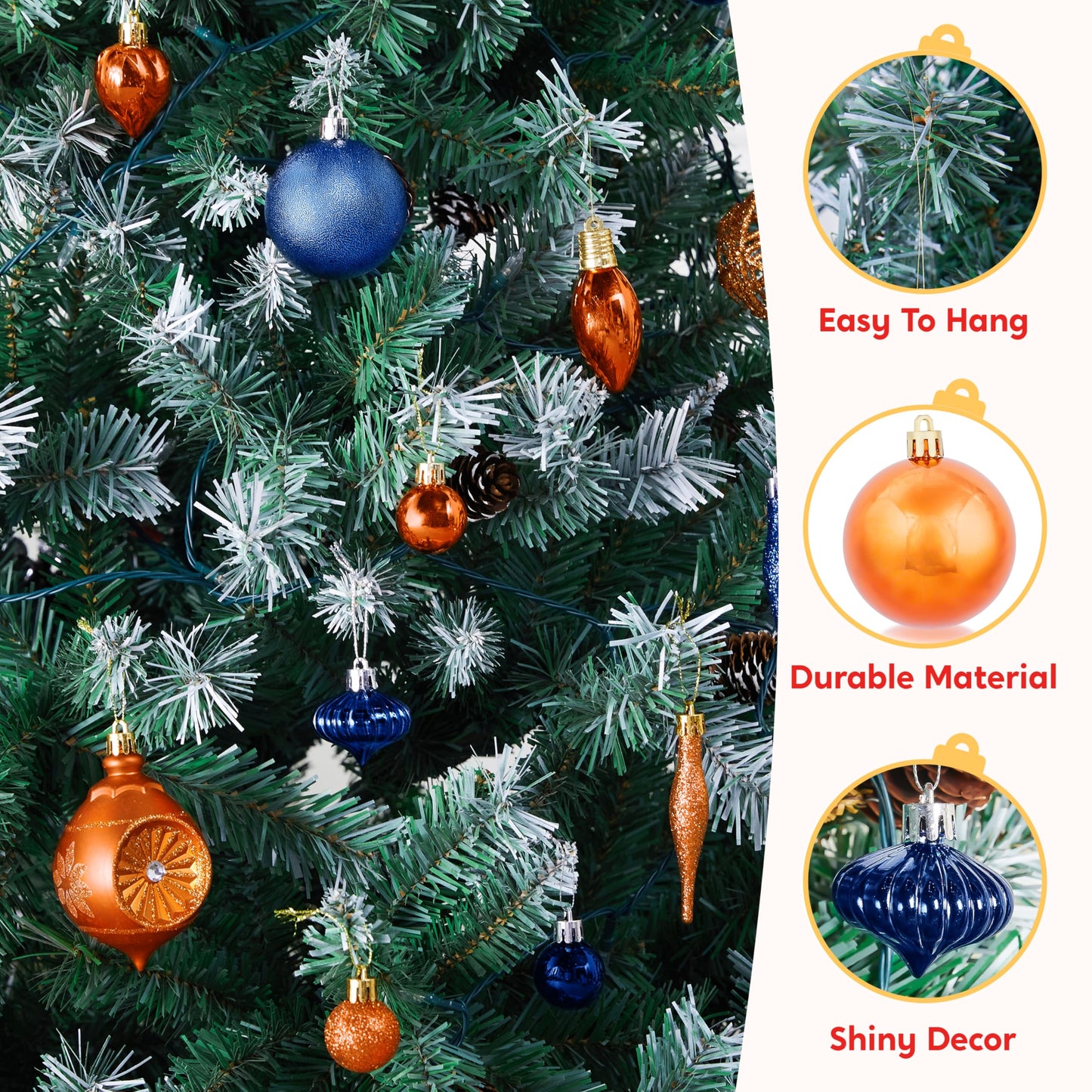 36 Pcs Blue and Orange Christmas Tree Ornaments with Star Topper and Heart