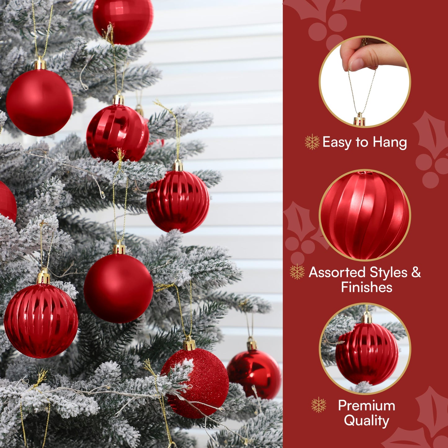 24 Pcs Red Christmas Balls Ornaments Set