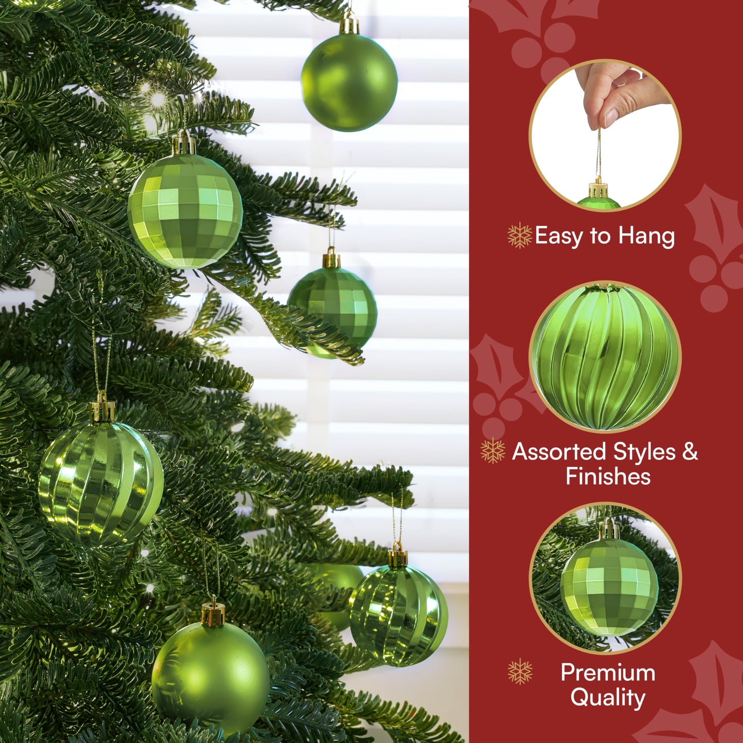 24 Pcs 2.36" Lime Green Christmas Balls Ornaments Set