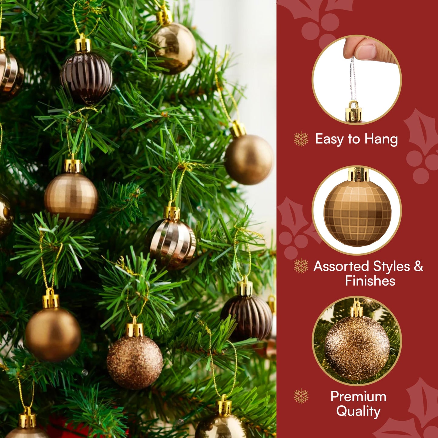 24 Pcs 1.6" Brown Christmas Balls Ornaments Set