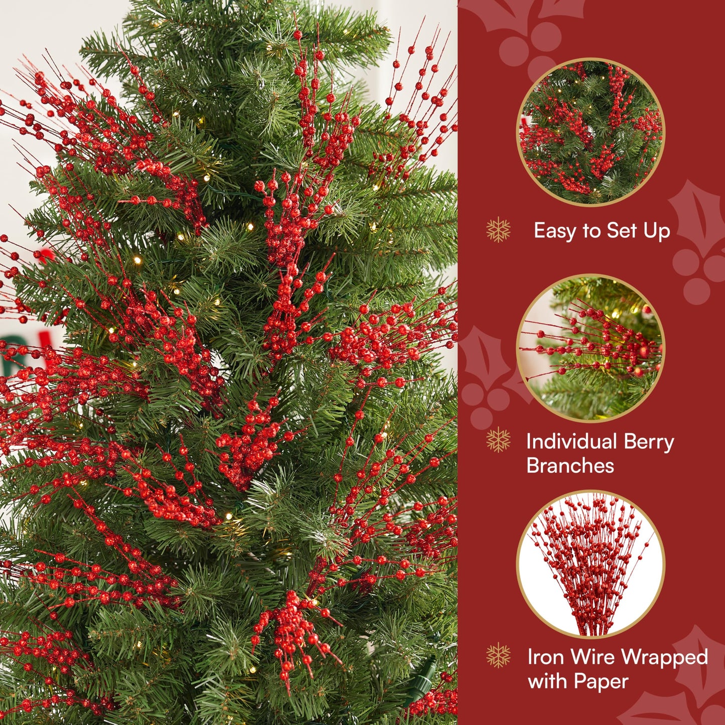 24 Pcs Christmas Tree Berry Stem (Red)