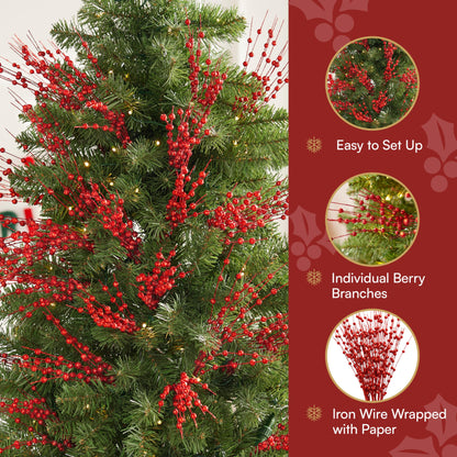24 Pcs Christmas Tree Berry Stem (Red)