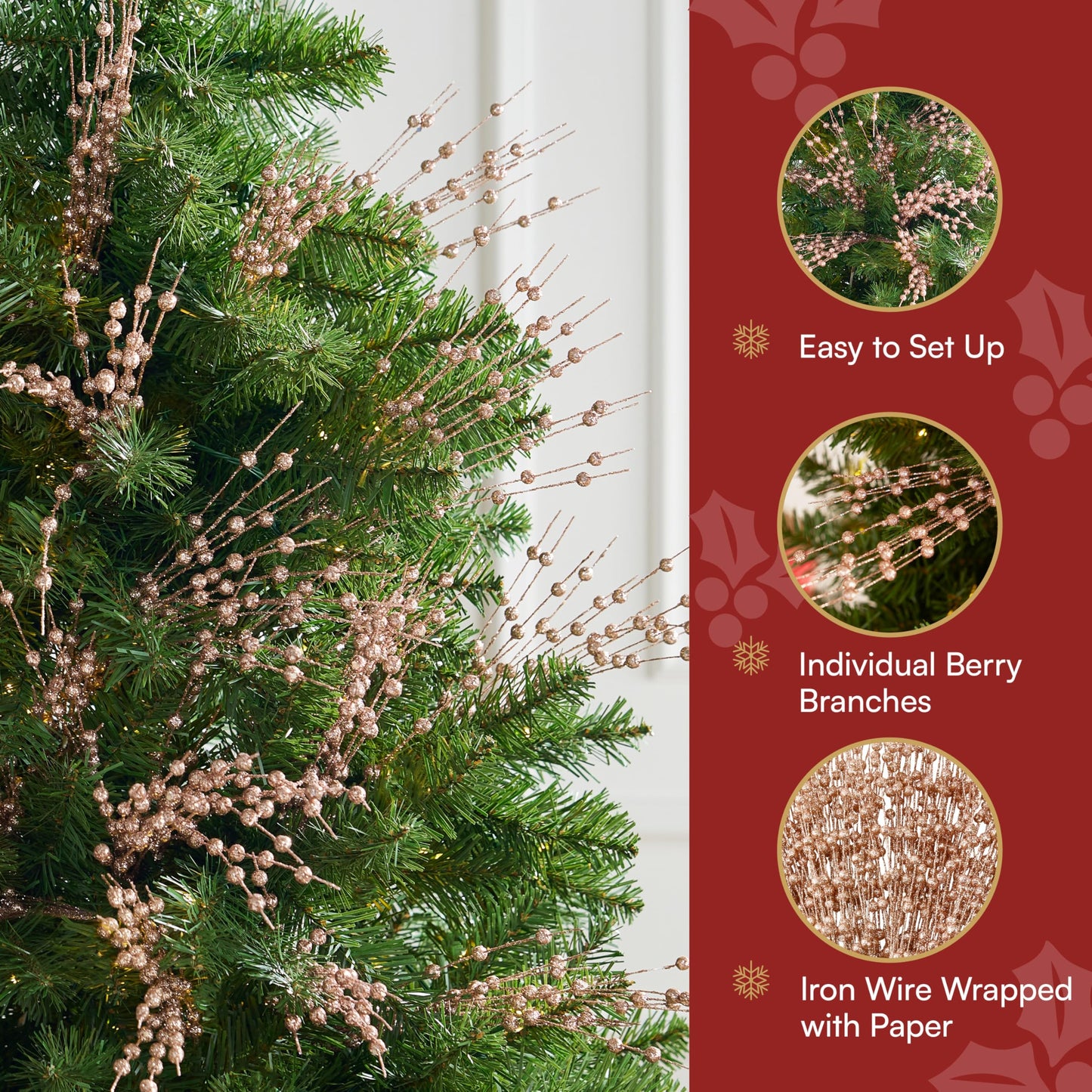 24 Pcs Christmas Tree Berry Stem (Champagne)