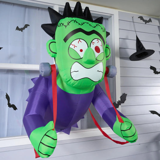 4.5 FT Halloween Inflatable Green Zombie Broke Out from Window
