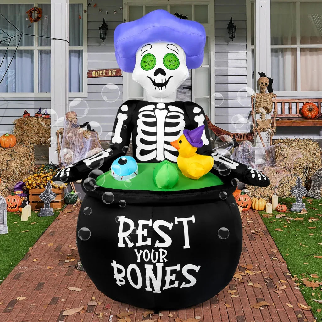 4.8ft Tall Halloween Inflatable Skeleton in Cauldron Bathing