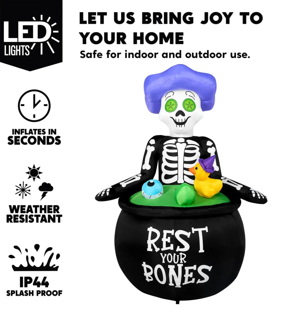 4.8ft Tall Halloween Inflatable Skeleton in Cauldron Bathing