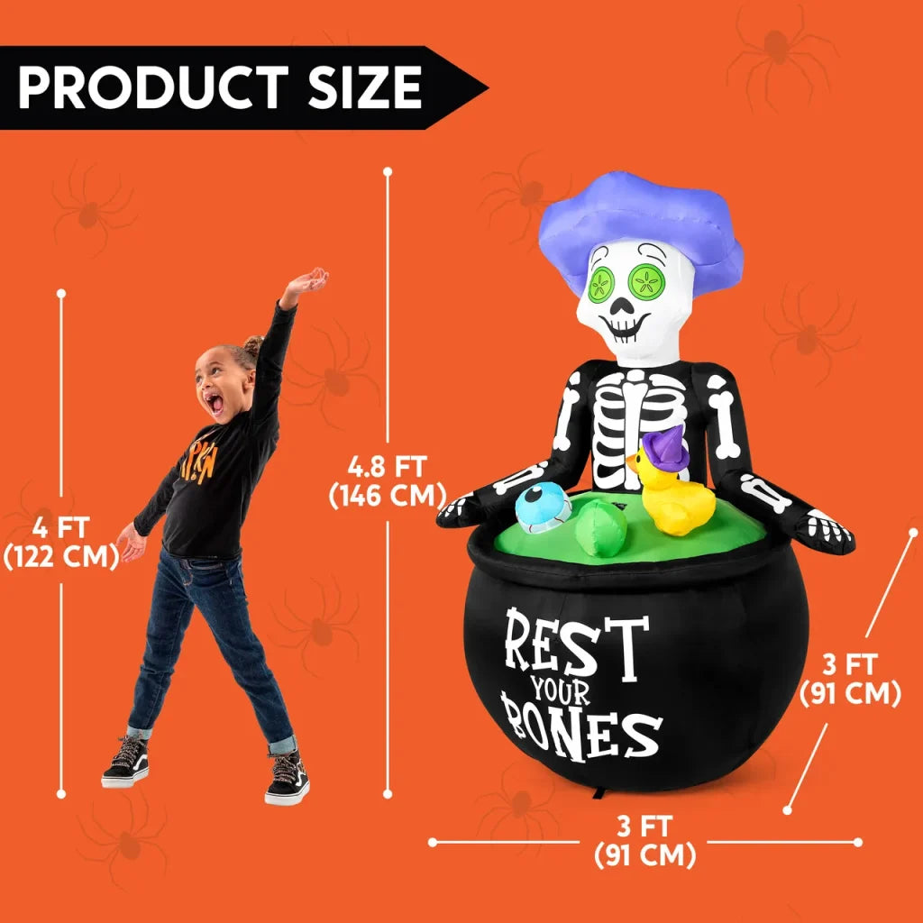 4.8ft Tall Halloween Inflatable Skeleton in Cauldron Bathing